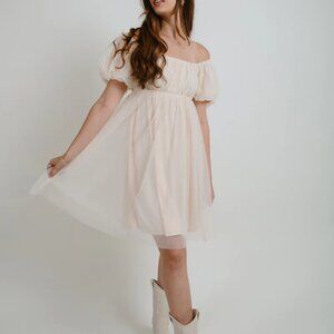 Elena Champagne Puff Sleeve Mini Dress